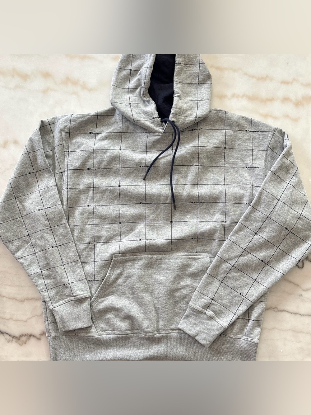 Champion Authentic Athleticwear Mens XL Hoodie Gray Black Windowpane Grid Print